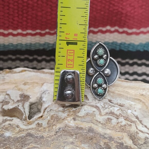 Vtg Zuni Sterling Silver Snake Eye Turquoise Ring Size 5 Infinity Design - Picture 4 of 8